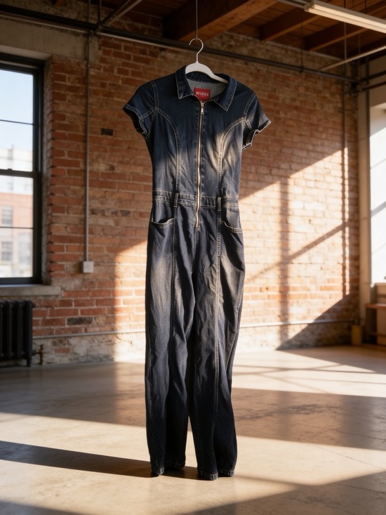 Guess Pants - Guess Dark Blue Denim Zip Jumpsuit